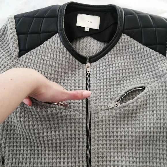 IRO Ceylona Knit Wool Zip Front Blazer with Lamb Leather Shoulders 42 FR (10 US) - Picture 11 of 16